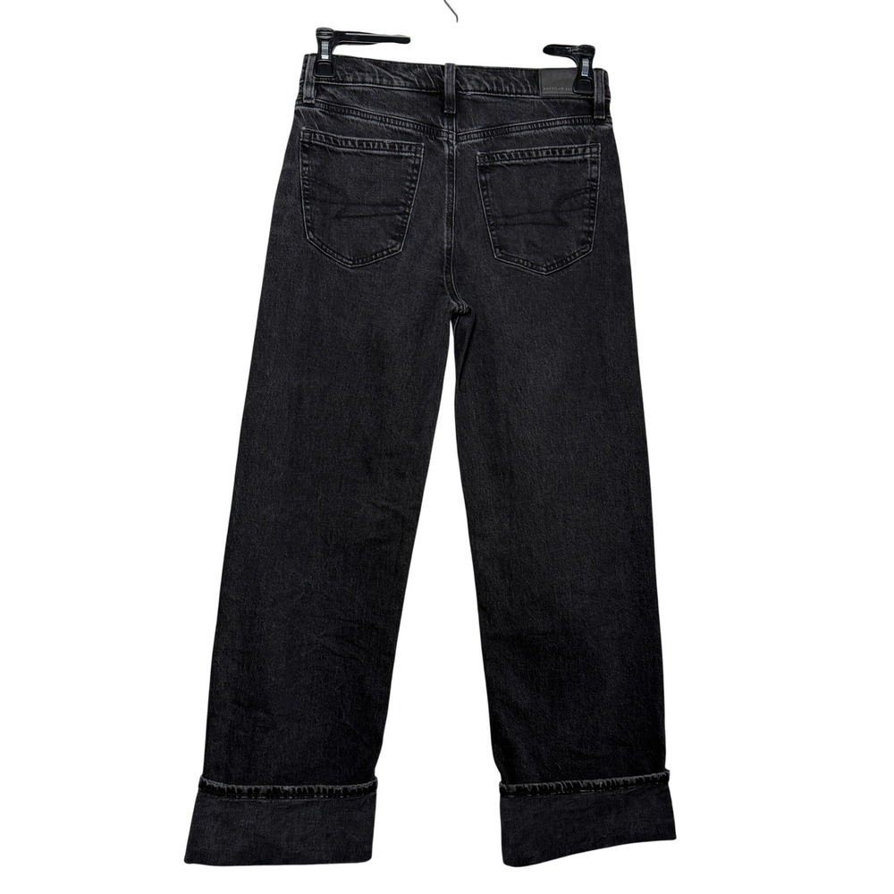 American Eagle Stovepipe Jeans Womens 2 Black High Rise Crop Wide Leg Stretch - Picture 2 of 13